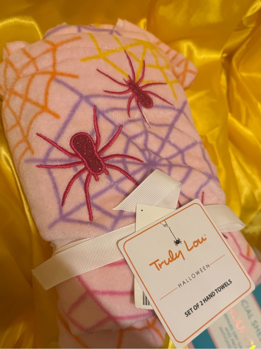 TRULY Pink Halloween Spider Web Kids Hand Towels - Set of 2